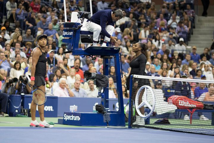 Serena Williams confronted chair umpire Carlos Ramos after he assessed her a one-game penalty in her U.S. Open match against 