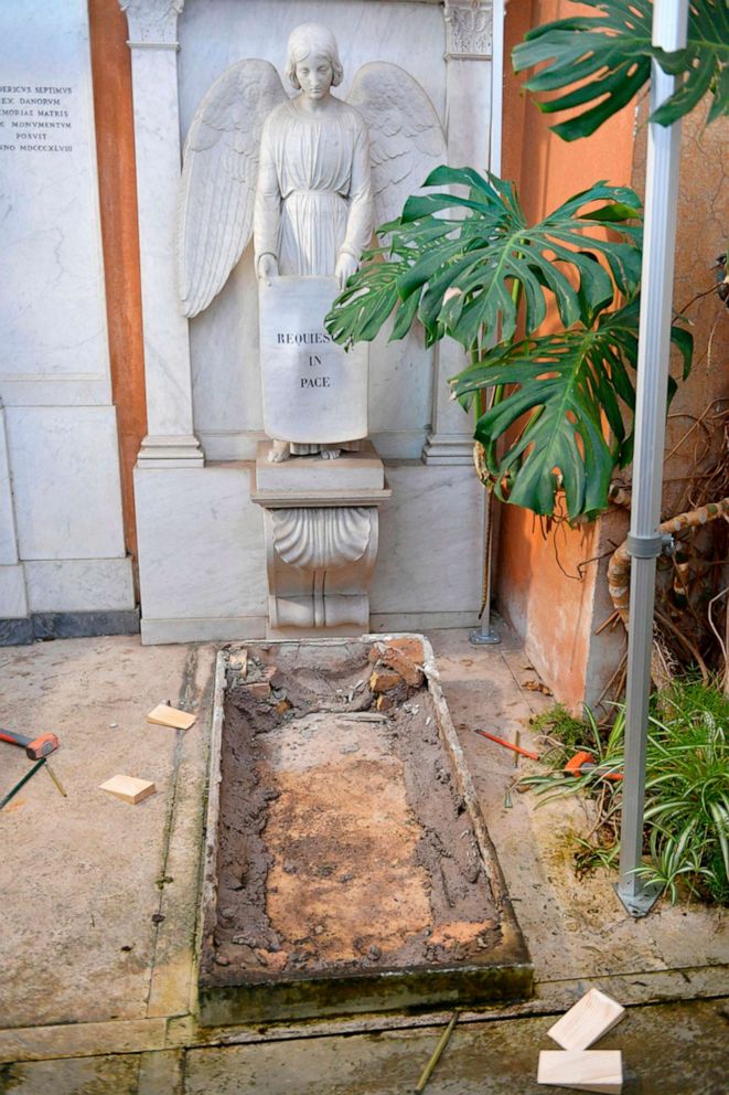PHOTO: One of the two tombs within the Vaticans grounds in the Teutonic Cemetery, July 11, 2019, during its opening as part of a probe into the case of Emanuela Orlandi, a teenager who disappeared in 1983.
