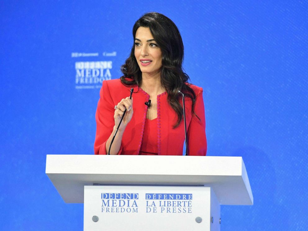 PHOTO: Amal Clooney spekas during the Global Conference for Media Freedom in London, July 10, 2019.