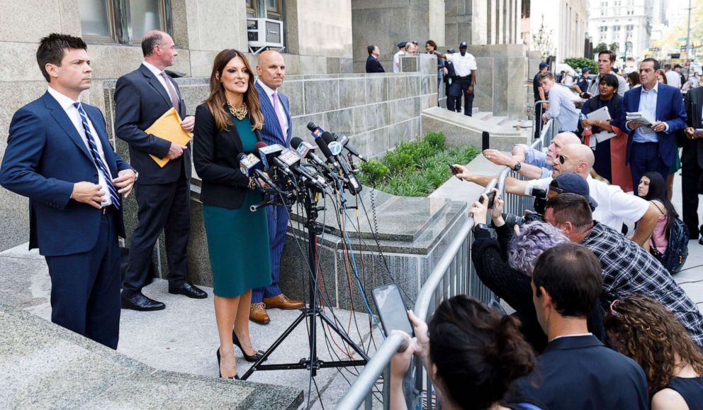 PHOTO: Attorney Donna Rotunno makes comments with other members of Harvey Weinsteins new legal team at New York State Supreme Court in New York, July 11, 2019.