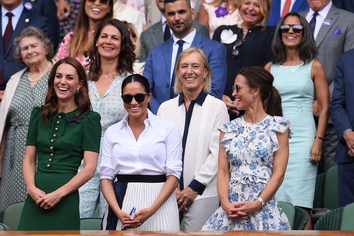 The Duchess of Cambridge, Duchess of Sussex and Pippa Middleton at the All England Lawn Tennis and Croquet Club, Wimbledon