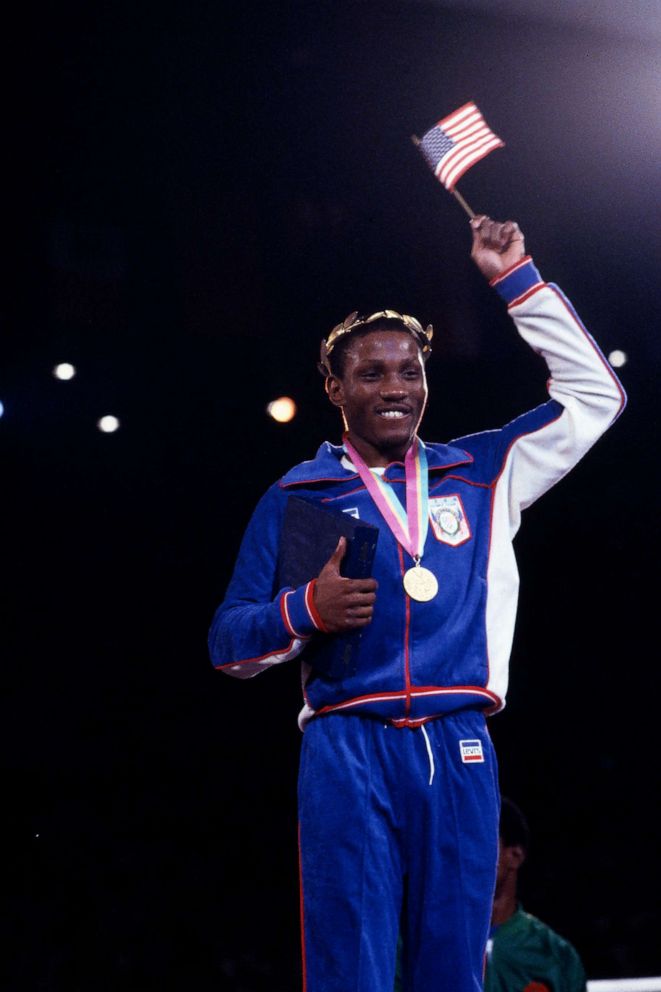 PHOTO: In this file photo, Pernell Whitaker is shown at the Mens boxing medal ceremony of the 1984 Summer Olympics.