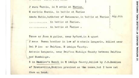 The names of Jesus Bazán and Antonio Longoria are listed in a document at the National Archives at College Park, Maryland.