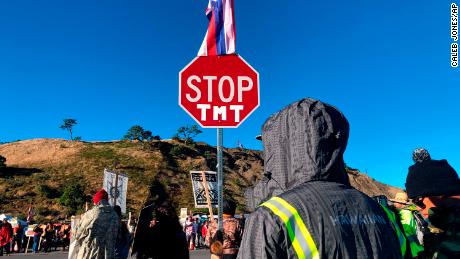 Hundreds of native Hawaiians gather to protest the construction of a telescope on a sacred mountain