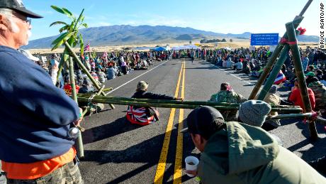 Protesters continue their opposition vigil against the construction of the Thirty Meter Telescope at Mauna Kea on the Big Island of Hawaii Friday, July 19, 2019.