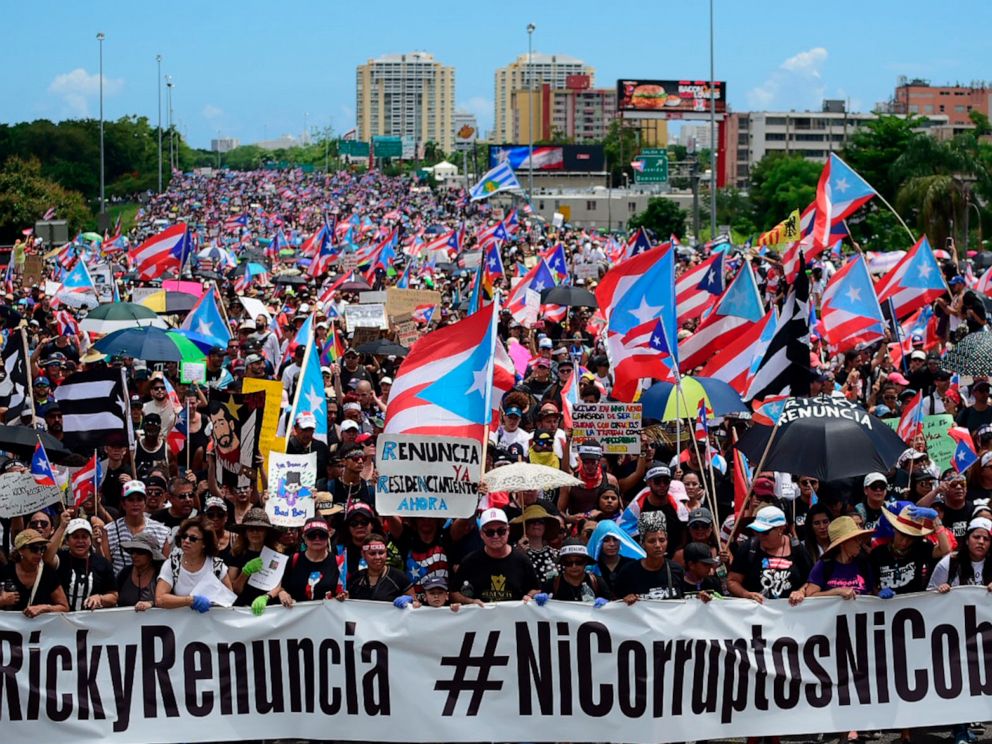 PHOTO: Thousands of Puerto Ricans gather for what many are expecting to be one of the biggest protests ever seen in the U.S. territory, San Juan, Puerto Rico, July 22, 2019.