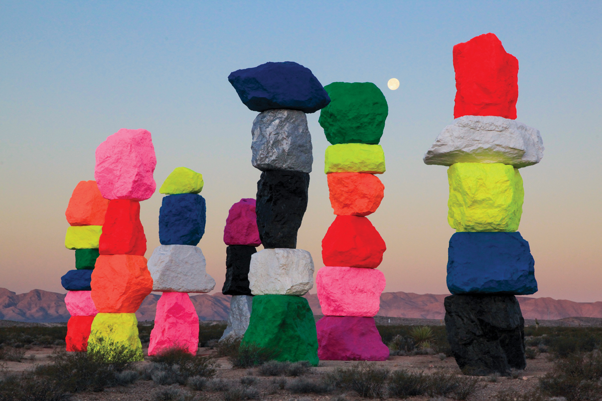 Ugo Rondinone's Seven Magic Mountains, 2016, draws roughly 1,000 visitors a day to the remote spot in the desert about 10 miles south of Las Vegas.