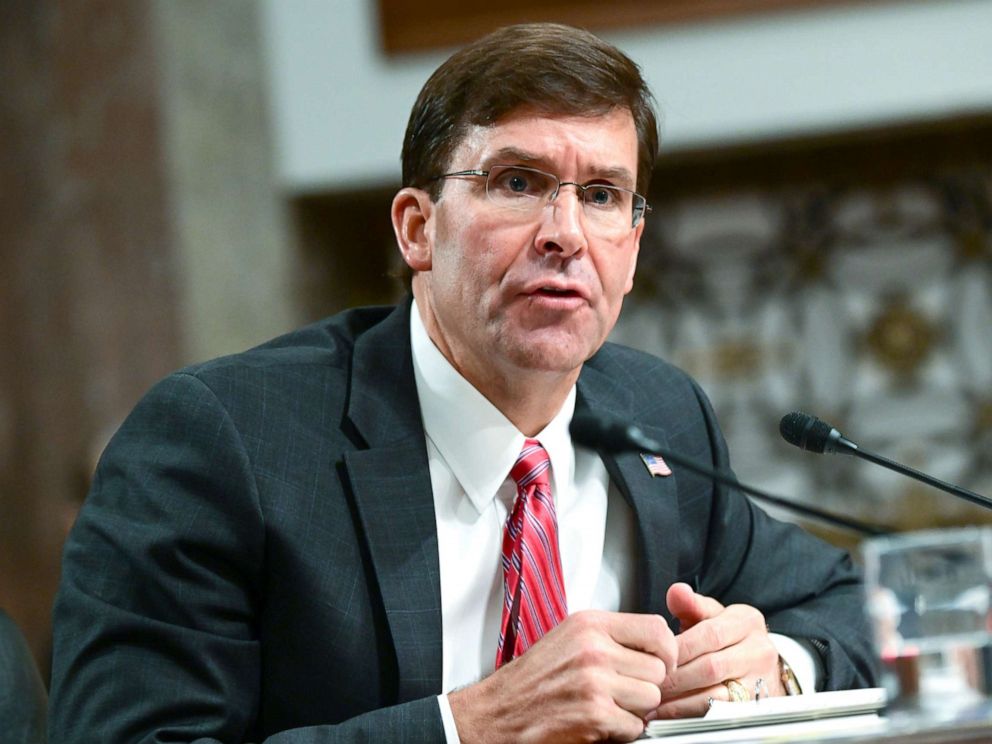 PHOTO: Defense Secretary nominee Mark Esper testifies before a Senate Armed Services Committee hearing on his nomination in Washington D.C., July 16, 2019. 
