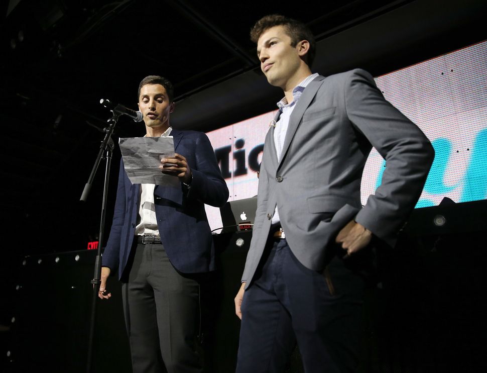 Mic co-founders Chris Altchek and Jake Horowitz speak onstage at the inaugural Mic50 ceremony in New York City in 2015.&nbsp;