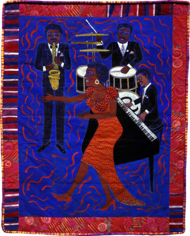 Faith Ringgold, 'Jazz Stories: Mama Can Sing, Papa Can Blow #6: I'm Leavin in the Mornin,' 2004, acrylic on canvas with pieced fabric border.