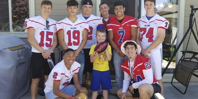 Nampa High School Football players and Christian Larsen at his birthday party.