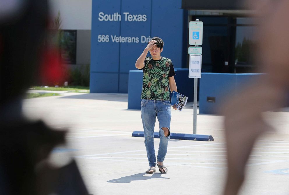 PHOTO:U.S. citizen Francisco Galicia, 18, walks out from the South Texas Detention Facility in Pearsall, Texas, Tuesday, July 23, 2019.