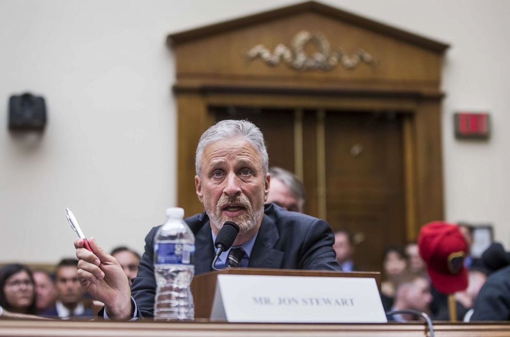 PHOTO:Jon Stewart testifies during a House Judiciary Committee hearing on re-authorization of the September 11th Victim Compensation Fund on Capitol Hill, June 11, 2019, in Washington, D.C.