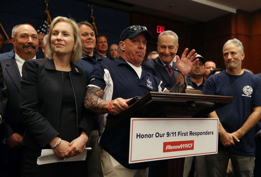 PHOTO: 9/11 first resonder and FealGood Foundation co-founder John Feal speaks after the U.S. Senate voted to renew permanent authorization of September 11th Victim Compensation Fund, on Capitol Hill July 23, 2019 in Washington.