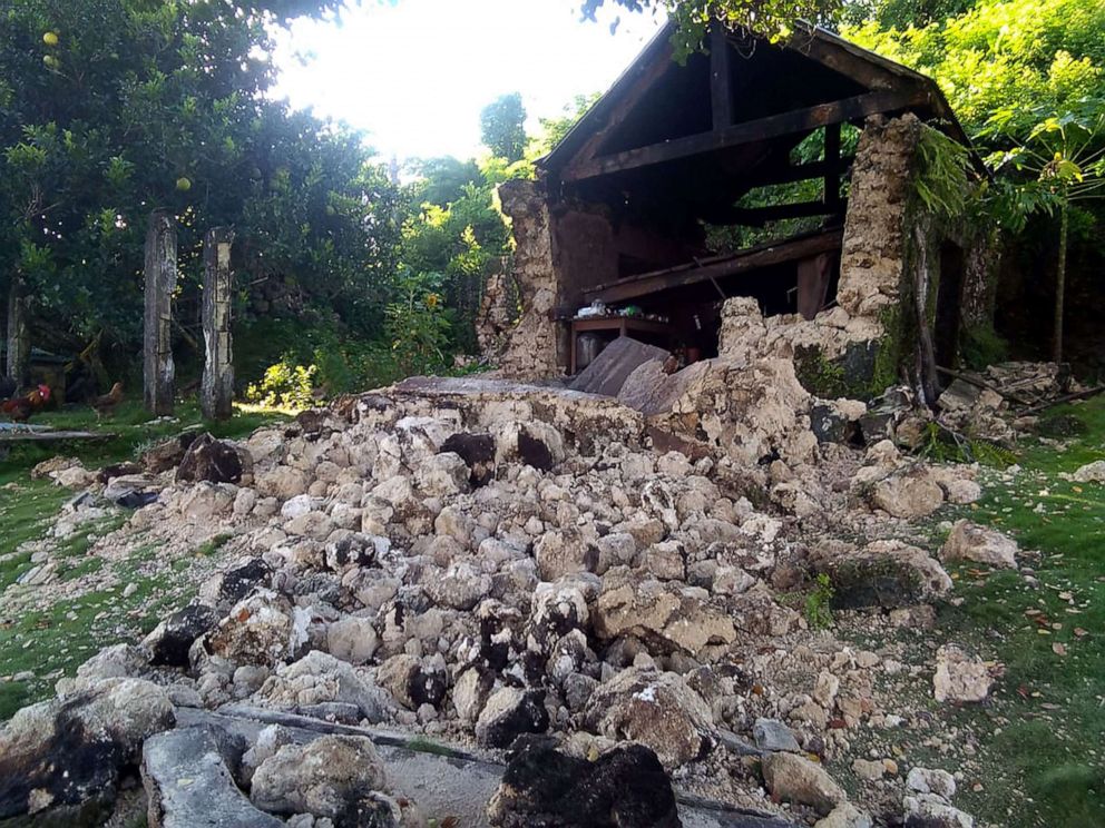 PHOTO: Damage caused to a building after a pair of strong earthquakes, July 27, 2019, in Itbayat on Batanes Island in the Philippines. 