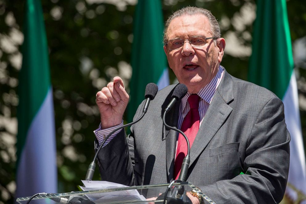 PHOTO: Former Vice Chief of Staff of the U.S. Army Gen. Jack Keane, speaks to activists gathered at the State Department before a march to the White House to call for regime change in Iran, June 21, 2019, in Washington, D.C.