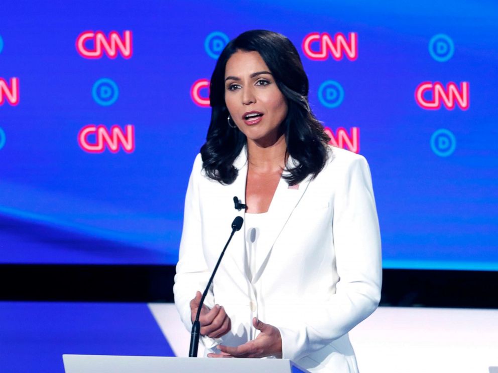 PHOTO:Rep. Tulsi Gabbard, D-Hawaii, speaks during the second of two Democratic presidential primary debates, July 31, 2019, in Detroit.