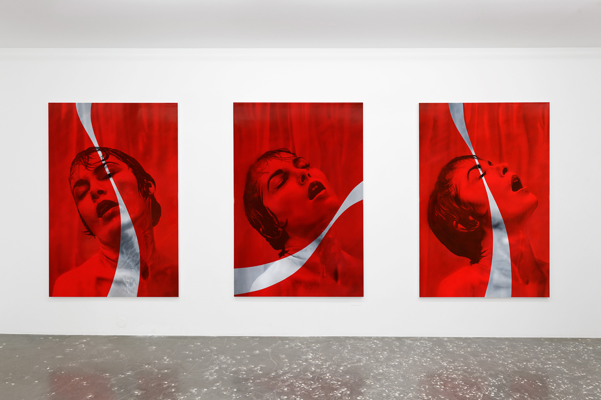 Installation view of "Aguirre Schwarz: Savoure le rouge," 2019, at New Galerie, Paris.