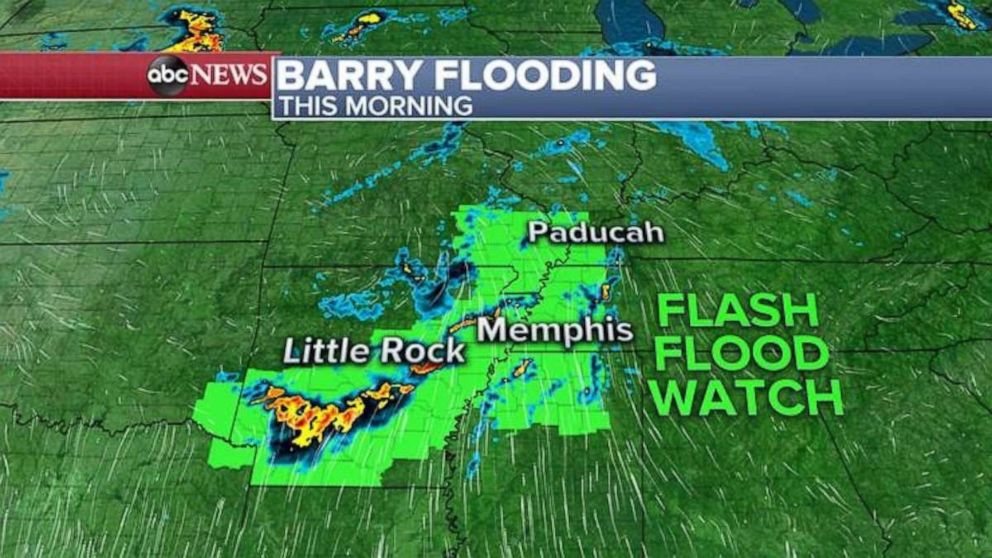 PHOTO: Flash flood watches are still in effect Tuesday morning because of Barry.