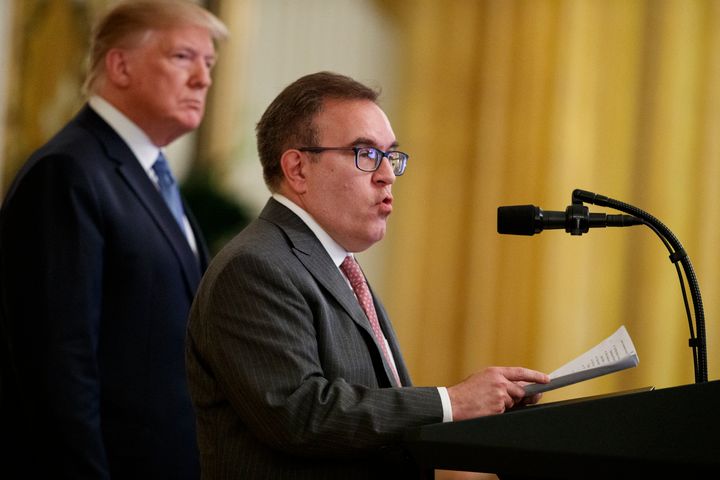 EPA Administrator Andrew Wheeler, right, speaks at a White House event with President Donald Trump.&nbsp;