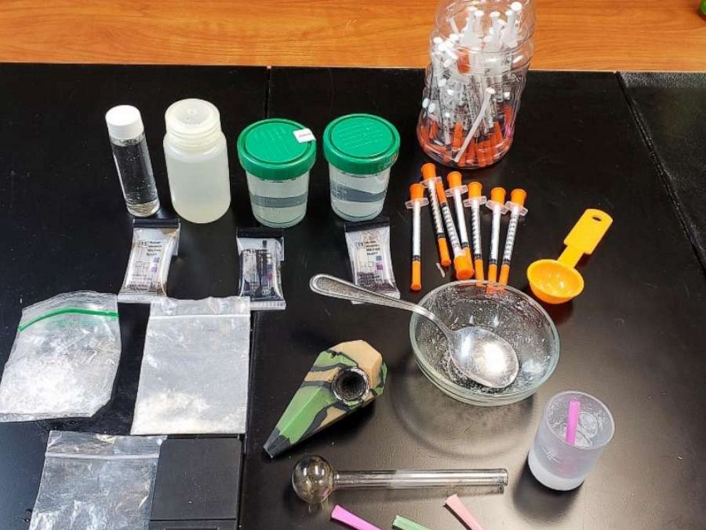 PHOTO: Various drugs and drug paraphernalia are seen in this undated photo posted to the Loretto Police Department Facebook.