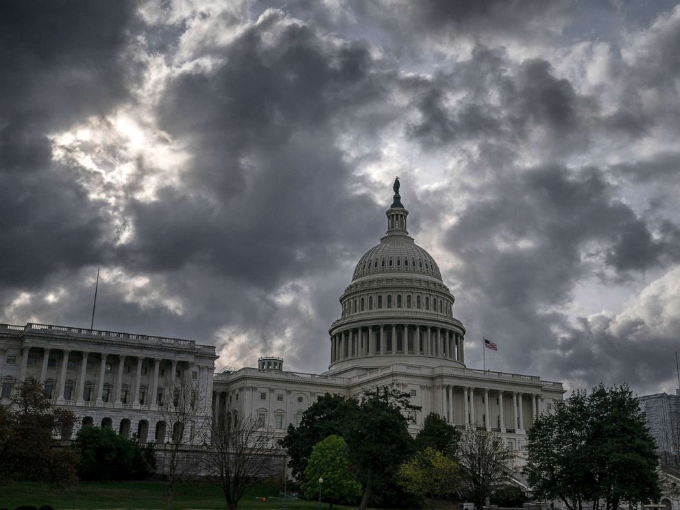 PHOTO: Morning clouds cover Capitol Hill in Washington, Friday, April 12, 2019, as Congress leaves for a two week recess.