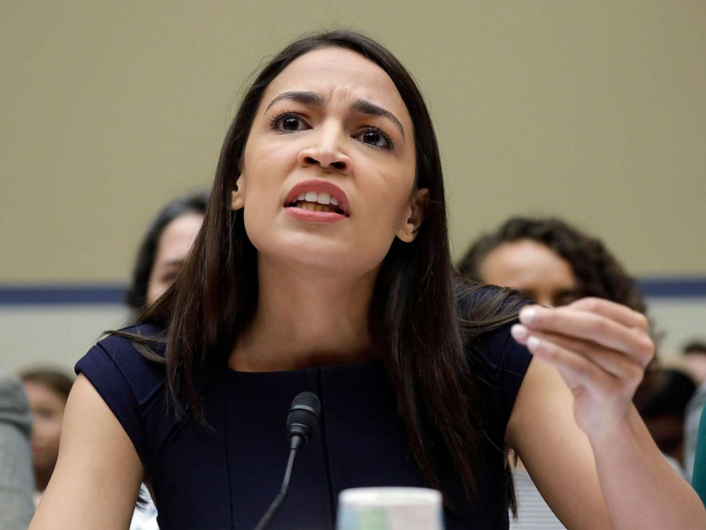 PHOTO: Rep. Alexandria Ocasio-Cortez, gestures while testifying before the House Oversight Committee hearing on family separation and detention centers, July 12, 2019, on Capitol Hill in Washington.