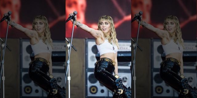 GLASTONBURY, ENGLAND - JUNE 30: Miley Cyrus performs on The Pyramid Stage during day five of Glastonbury Festival at Worthy Farm, Pilton on June 30, 2019 in Glastonbury, England. (Photo by Harry Durrant/Getty Images)