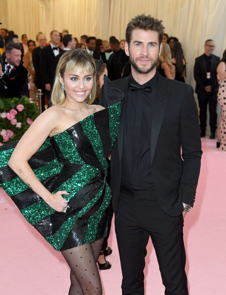 Miley Cyrus and Liam Hemsworth arrive for the 2019 Met Gala celebrating Camp: Notes on Fashion at the Metropolitan Museum of 