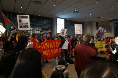 Protesters at a Decolonize This Place action at the Whitney Museum