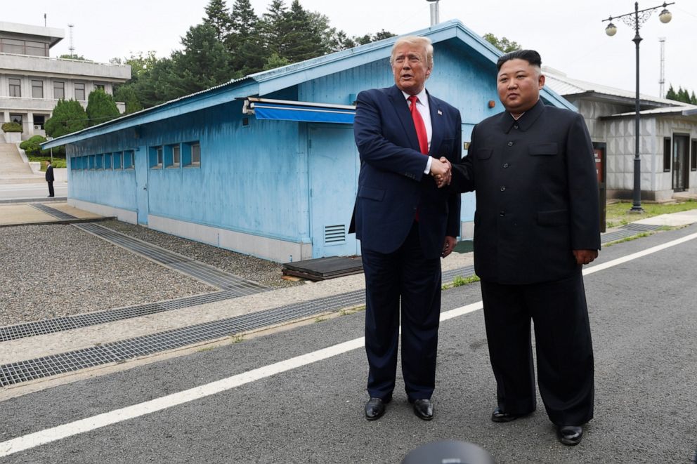 PHOTO: President Donald Trump meets with North Korean leader Kim Jong Un at the border village of Panmunjom in the Demilitarized Zone, South Korea, June 30, 2019.