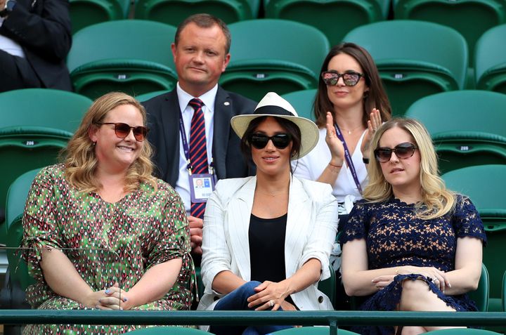 The Duchess of Sussex and friends watching Serena Williams play a match at the Wimbledon tennis tournament in England last we