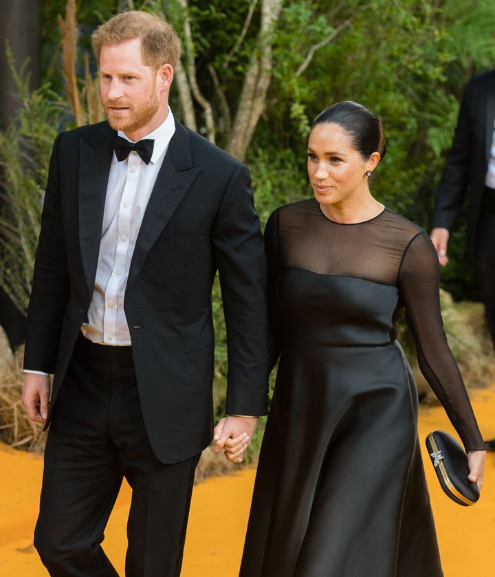 The Duke and Duchess of Sussex attend "The Lion King" European premiere at Leicester Square on July 14 in London.&nbsp;