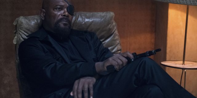 Samuel L. Jackson as Nick Fury in a scene from "Spider-Man: Far From Home." 