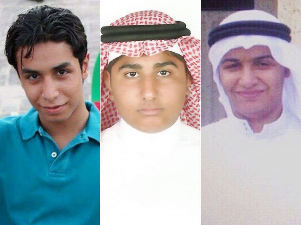 PHOTO: Ali al-Nimr, Abdullah al-Zaher and Dawood al-Marhoon, are pictured in undated handout photos. They have all been sentenced to death in Saudi Arabia.