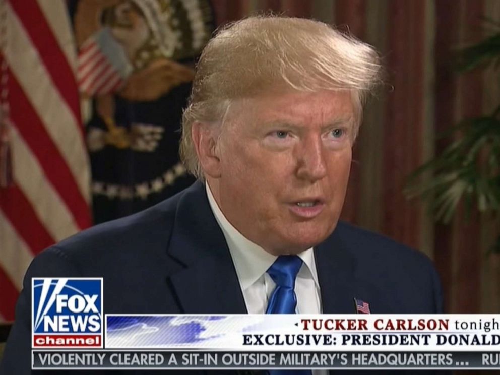 PHOTO: President Donald Trump appears in an interview with Fox News Tucker Carlson that aired on July 1, 2019.