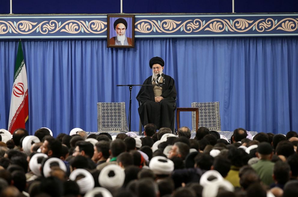 PHOTO: Irans religious leader Ayatollah Ali Khamenei delivers a speech during the anniversary of the 8th January 1978 uprising in Tehran, Iran on January 9, 2019.
