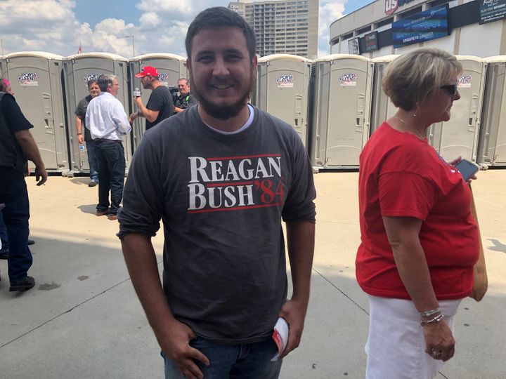 David Jenkins waits to get inside a Trump rally at U.S. Bank Arena in Cincinnati, Ohio on Aug. 1, 2019.