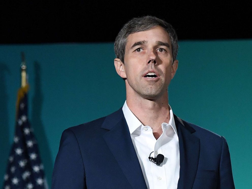 PHOTO: Democratic presidential candidate Beto ORourke speaks during the 2020 Public Service Forum hosted by the American Federation of State, County and Municipal Employees (AFSCME) at UNLV on Aug. 3, 2019 in Las Vegas.