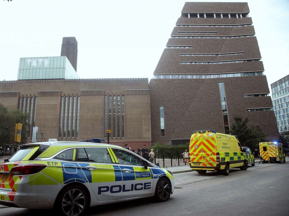 PHOTO: Emergency crews attend the scene at the Tate Modern art gallery, London, Sunday, Aug. 4, 2019.