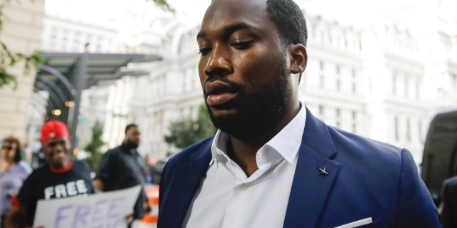 Rapper Meek Mill arrives at the criminal justice center in Philadelphia for a status hearing, Tuesday, Aug. 6, 2019.