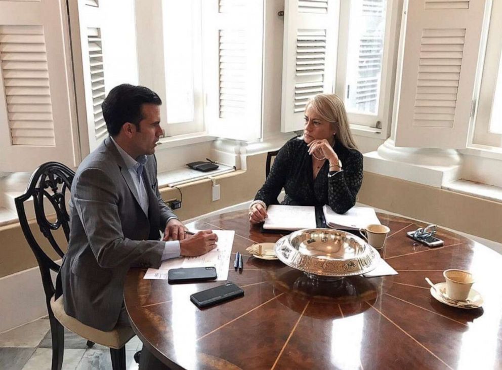 PHOTO: Governor Ricardo Rossello meeting with Justice Secretary Wanda Vazquez regarding transition on July 26.