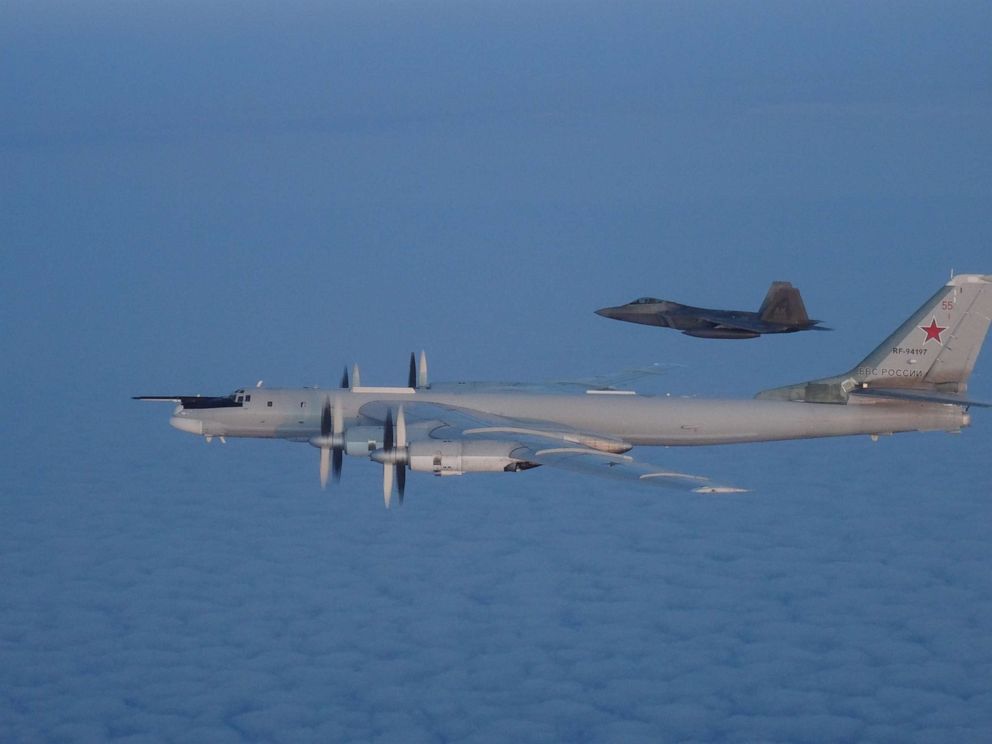 PHOTO: U.S. and Canadian military aircraft intercepted two Russian Tu-95 Bear bombers that entered the Alaskan and Canadian Air Defense Identification Zones on August 8, 2019, according to North American Aerospace Defense Command.