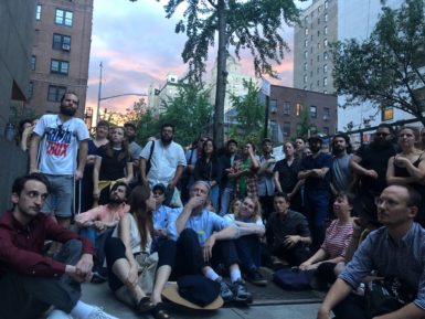 A crowd gathered outside the Met Breuer to honor the late David Berman. 