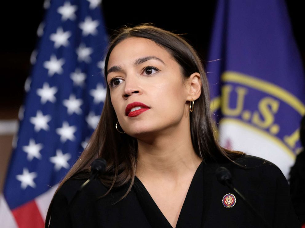 PHOTO: U.S. Rep. Alexandria Ocasio-Cortez pauses while speaking during a press conference at the U.S. Capitol on July 15, 2019 in Washington, DC.