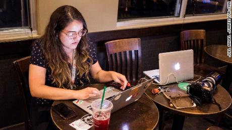 CNN reporter Nicole Chavez transcribes interviews as she prepares an article in El Paso on Wednesday.