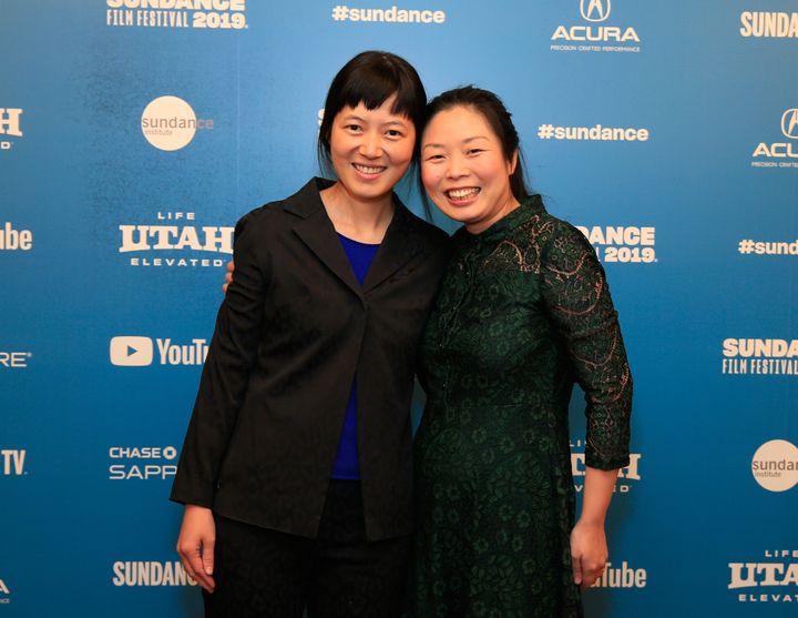 Jialing Zhang (left) and Nanfu Wang (right) in January at the Sundance Film Festival premiere of "One Child Nation."