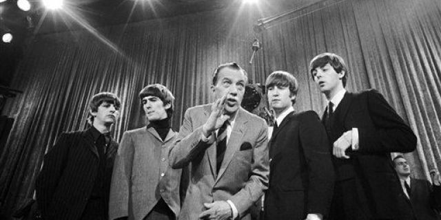 Ed Sullivan with The Beatles during a rehearsal on Feb. 9, 1964 for the British group's first American appearance on "The Ed Sullivan Show." 