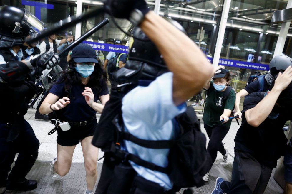 PHOTO: Police clash with protesters at the airport in Hong Kong, Aug. 13, 2019.