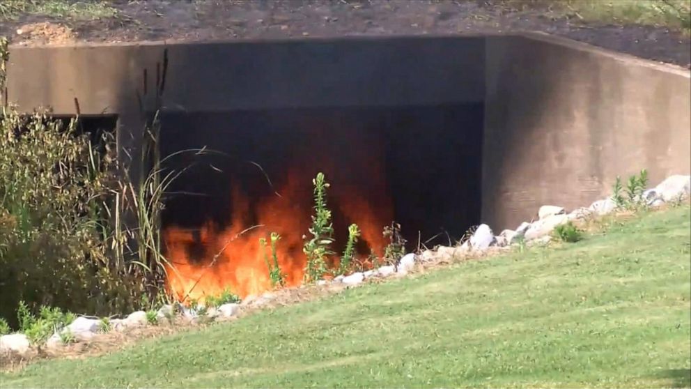 PHOTO: A fire at the scene after Dale Earnhart Jr.s plane crashed in Tennessee, August 15, 2019.